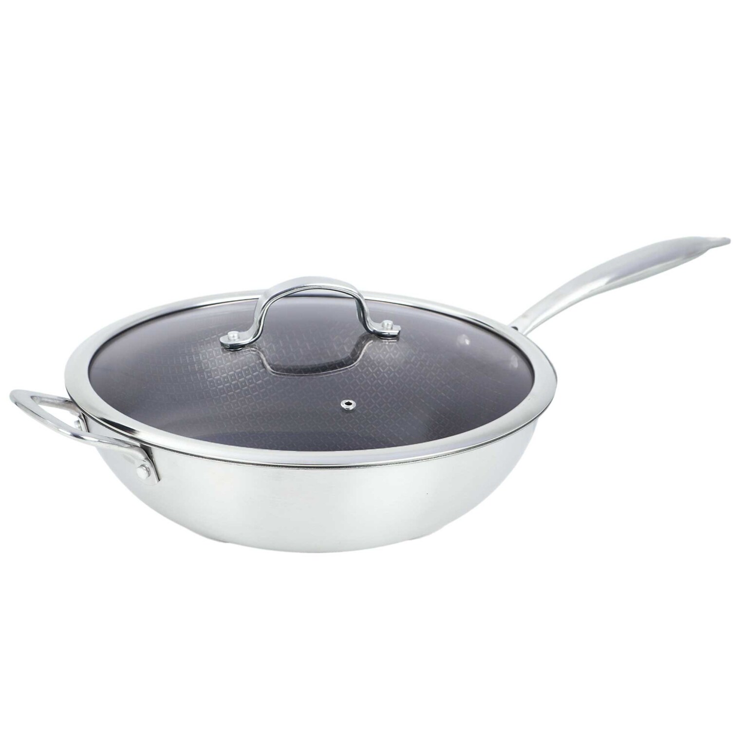 Brentwood 12 Wok With Glass Lid, Stainless Steel (B-WH30L)