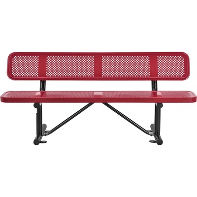 Global Industrial 6' Outdoor Steel Picnic Bench w/ Backrest, Perforated Metal, Red (694557RD)