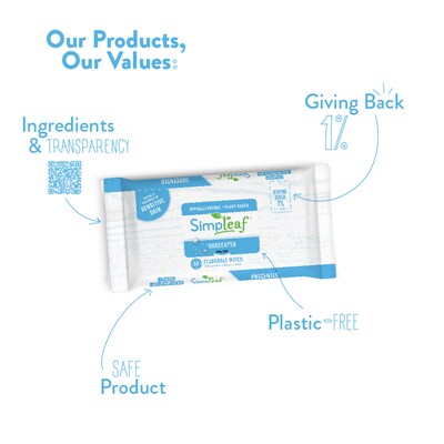 Simpleaf Unscented Flushable Wipes, 50 Single Wipes/Pack, 12 Packs/Box (S-010-12pack)