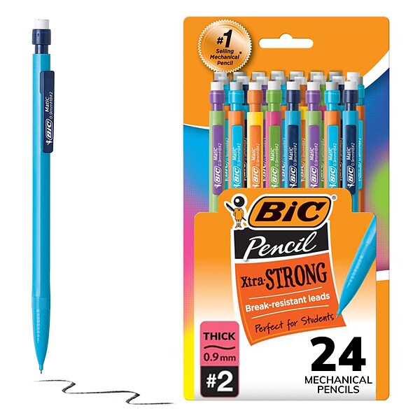 BIC Xtra Strong Mechanical Pencil, 0.9 mm, #2 Hard Lead, 2 Dozen (MPLWP241-BLK)