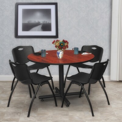 Regency 48 Cherry and Kobe Based Round Table with 4 M Stacker Chairs, Black (TKB48RNDCH47BK)