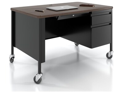 Hirsh 48"W Single-Pedestal Mobile Teacher's Desk, Black/Walnut (22646)