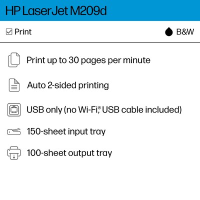 HP LaserJet M209d Black & White Laser Printer, Automatic 2-Sided Printing, USB cable included, Best for Home Office (8J9L0F)
