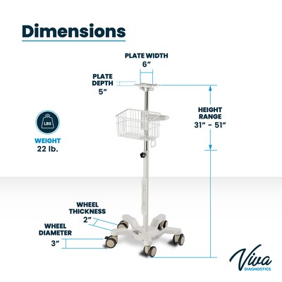 Viva Comfort Universal Vital Signs Monitor Mobile Stand with Mounting Plate for Edan M3 Series , White (ADIME912-C-MP-06-MK)