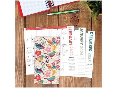 2023-2025 Willow Creek Birds & Blooms 3.5" x 6.5" Academic Monthly Planner, Paperboard Cover, Multicolor (37966)