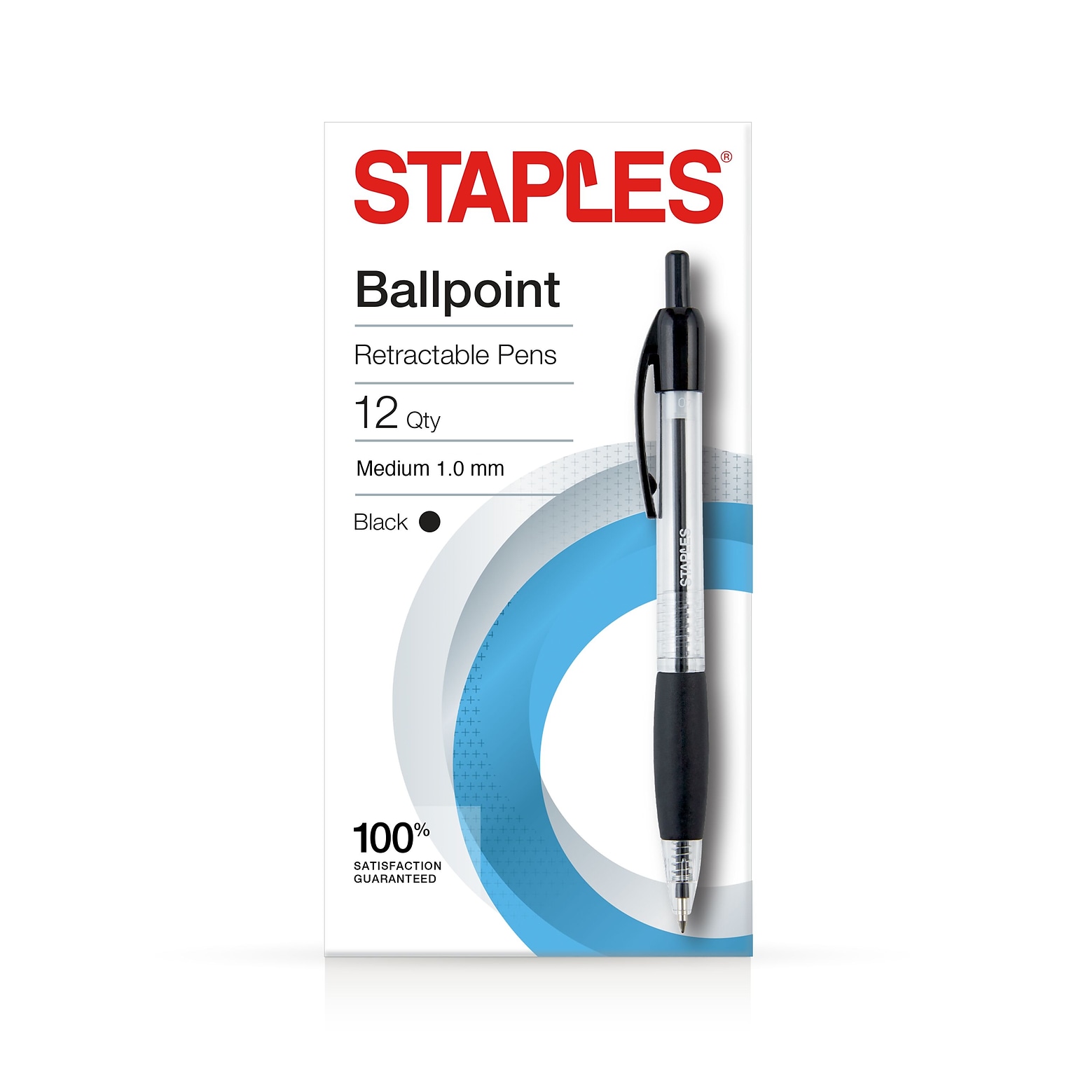 Staples® Retractable Ballpoint Pen, Medium Point, 1.0mm, Black Ink, Dozen (50793)