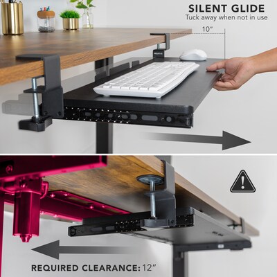 Mount-It! Adjustable 30"W Clamp-On Keyboard and Mouse Tray, Black (MI-7181)