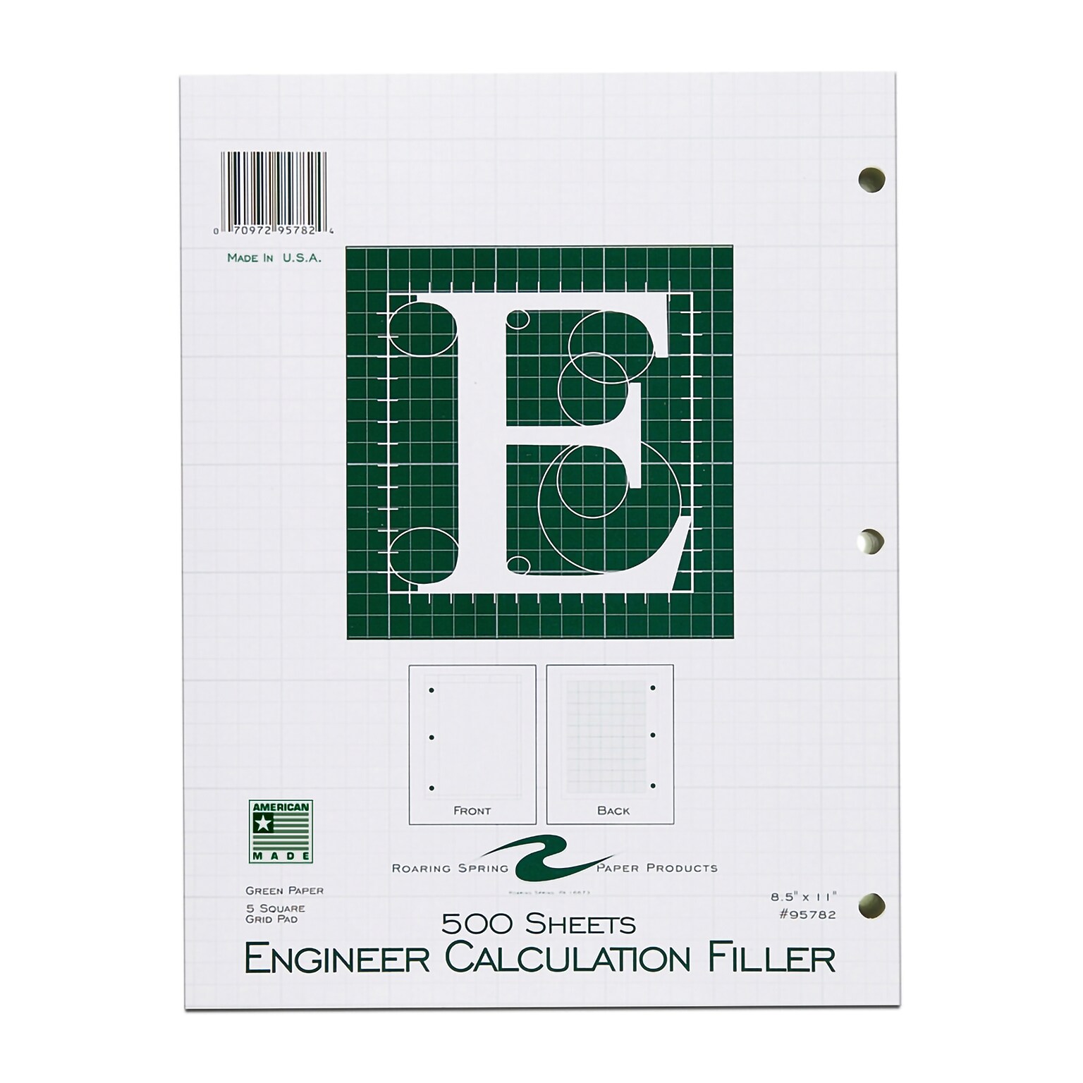 Roaring Spring Paper Products Graph Paper, 8.5 x 11, 3-Hole Punched, 500 Sheets/Pack, 5/Case (95782CS)