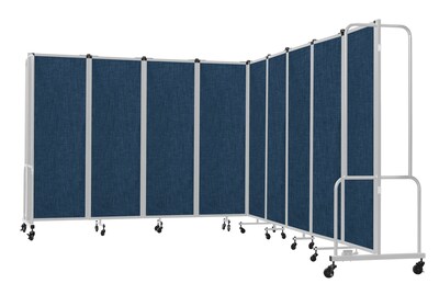 National Public Seating Robo Series 9-Panel Folding Mobile Room Divider, 72"H x 210"W, Blue Fabric (RDG6-9PT04)