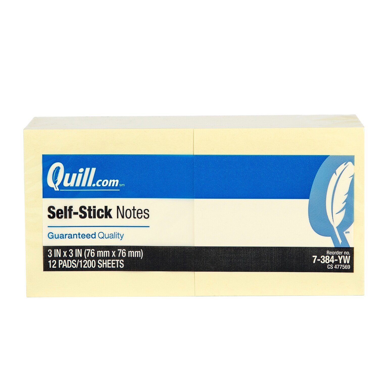 Quill Brand® Sticky Notes, 3 x 3, Yellow, 100 Sheets/Pad, 12 Pads/Pack (7384YW)