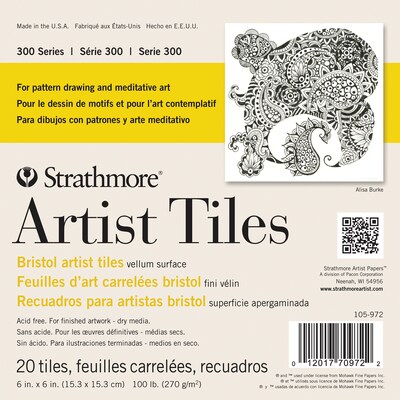 Strathmore 300 Series 6 x 6 Bristol Artist Tiles, 20 Sheets/Pad, 3/Bundle (STTP1059721-3)