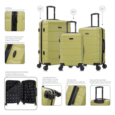 DUKAP Sense 3-Piece Hardside Spinner Carry-On Luggage Set, TSA Checkpoint Friendly, Green (DKSENSML-GRN)