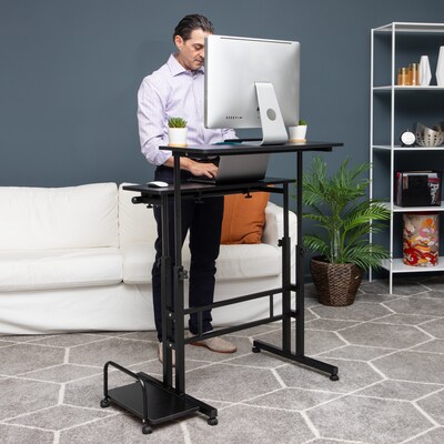 Mind Reader Woodland Collection 27.5-45.25 Mobile Adjustable Sit/Stand Desk, Black (SDROLLXL-BLK)