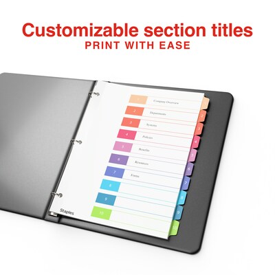 Staples Customizable Table of Contents Numeric Dividers, 10-Tabs, 24 Sets, Multicolor (ST62976)
