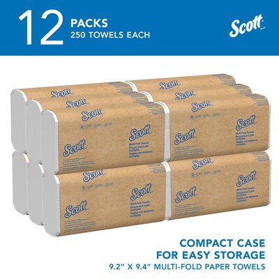 Scott Essential Multifold Paper Towels, 1-Ply, 250 Sheets/Pack, 12 Packs/Carton (03650)