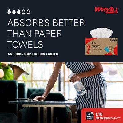 WypAll GeneralClean L10 Paper Cleaning Wipers, 10.5" x 9", White, 125 Wipers/Box (05320)