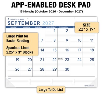2027 Rocketbook Rocketplanner 17" x 0.5" Monthly Desk Calendar (RKDP-CY27-22-BK)