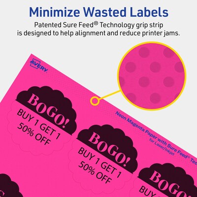 Avery Round Scalloped Laser/Inkjet Multipurpose Labels, 2.5" Dia, Neon Magenta (360/Box)