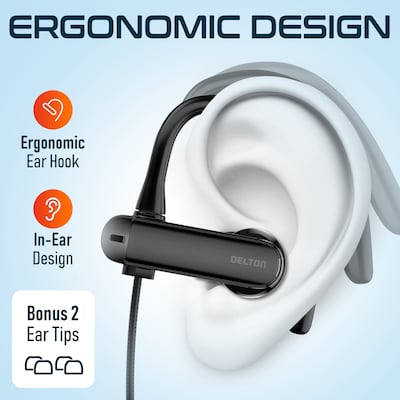 Delton 24ECA Wired Stereo Earbuds with Microphone, USB-C and USB-A Adapter, Black (DWH24ECA)