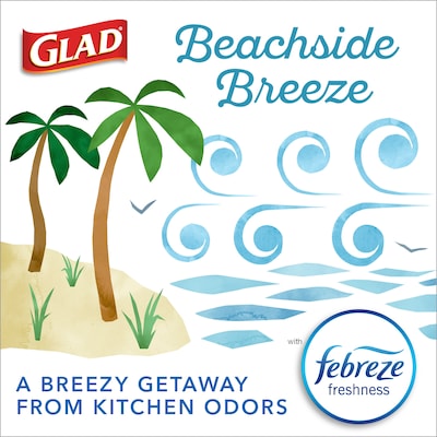 Glad 4 Gallon Drawstring Kitchen Trash Bags, Febreze Freshness Beachside Breeze Scent, Blue, 80/Box (79155)