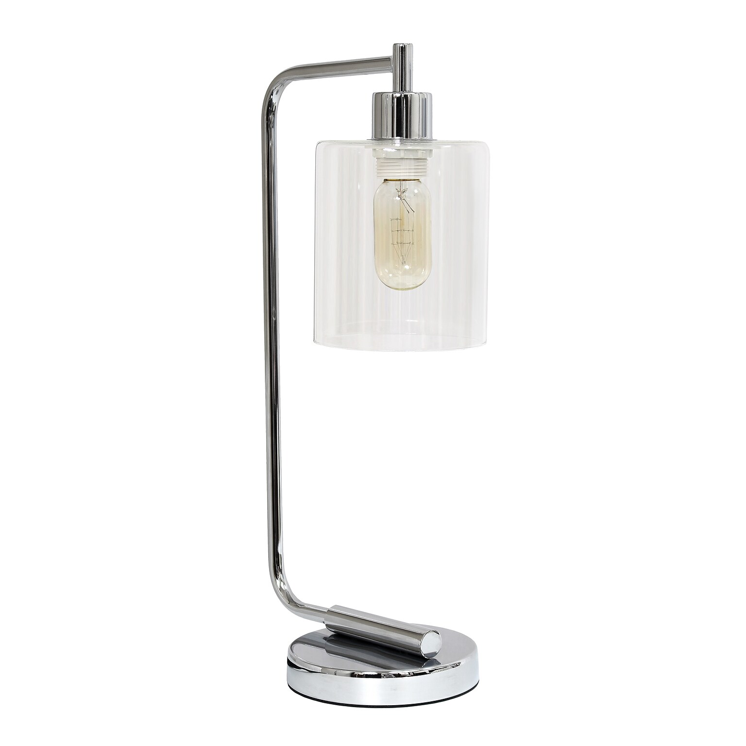 Creekwood Home Vintage Vantage 18.8 Minimalist Industrial Curved Arm Desk Lamp w/ Clear Glass Shade, Chrome (CWD-1014-CH)
