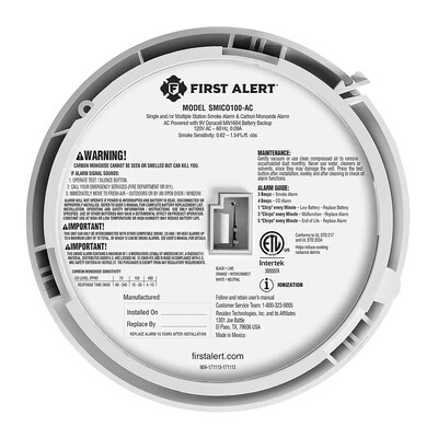 First Alert SMICO100-AC Hardwired Interconnection Ionization Smoke & CO Alarm with Battery Backup, 4/Pack (KITFAT1046869)