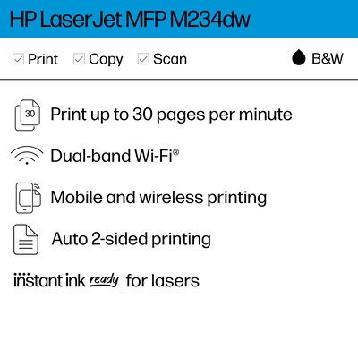 HP LaserJet MFP M234dw Wireless All-in-One Printer, Scan, Copy, 2 mos Free Toner with Instant Ink, Best for Small Teams (6GW99F)
