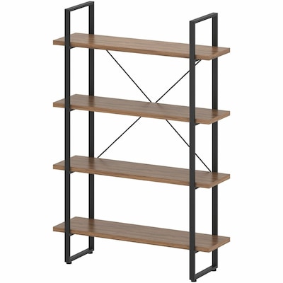 Lorell SOHO 57.5 4-Shelf Rustic Metal Frame Bookcase, Walnut Steel (LLR97619)