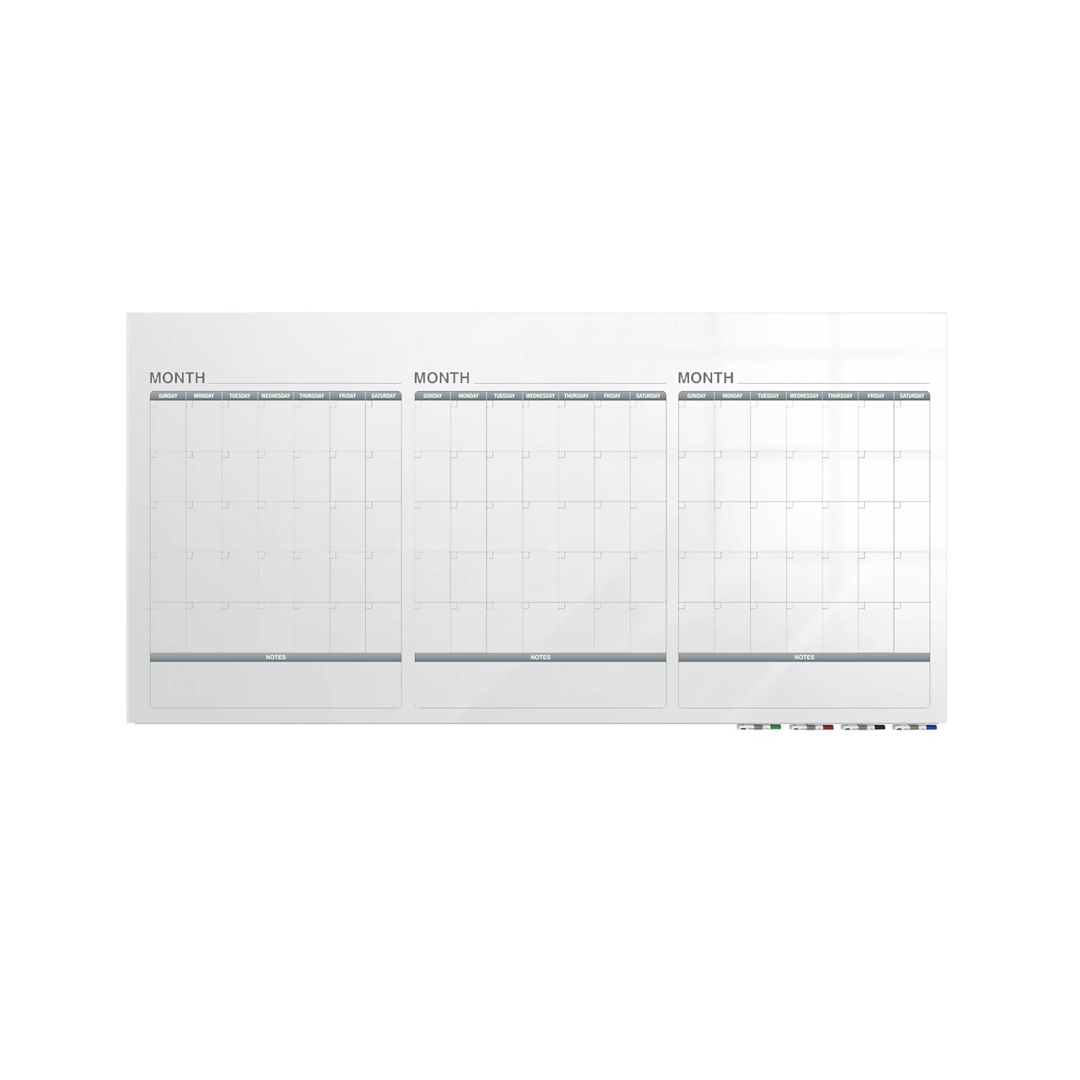 Ghent Calendar Aria Low Profile Glassboard, 3 Month Calendar, Non-Magnetic, 4H x 8W (GRPARIASN33M-48)