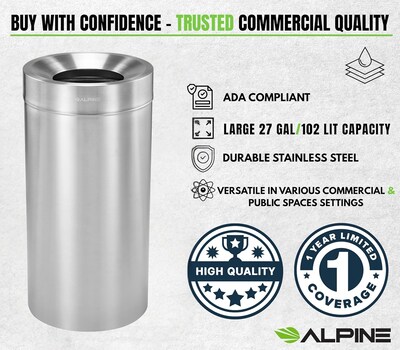Alpine Industries 27 Gallon Indoor Compost Bin, Silver (475-27-CO)