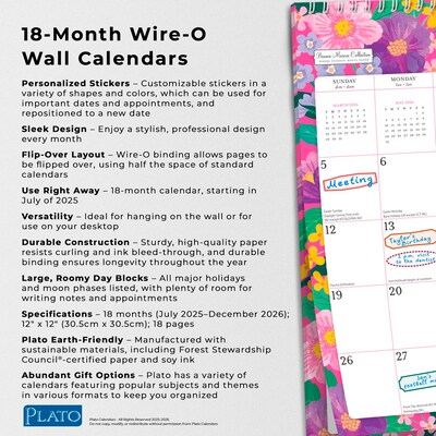 2025-2026 Plato Bonnie Marcus 12" x 12" Academic Monthly Wall Calendar (9798330700141)