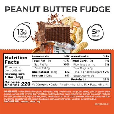 Power Crunch Peanut Butter Fudge Protein Bar, 16.9 oz., 12 Bars/Box (XUS44272)