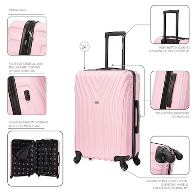 InUSA Vasty 26.37" Hardside Suitcase, 4-Wheeled Spinner, TSA Checkpoint Friendly, Pink (IUVAS00M-PNK)