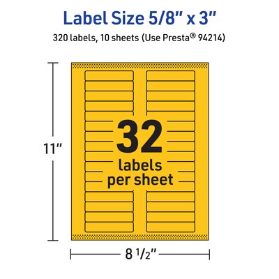 Avery Laser/Inkjet Rectangle Multipurpose Labels, 5/8" x 3", Bright Yellow, 320/Pack (94214)