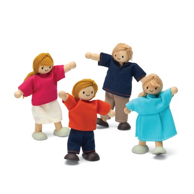 PlanToys Wooden Doll Family, Light Skin Tone & Blonde Hair, 4/Set (PTS7415)