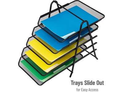Mind Reader 5-Tier Paper Desk Tray and File Folder Set, Metal, Multi (5TFOLDERS-BLK)