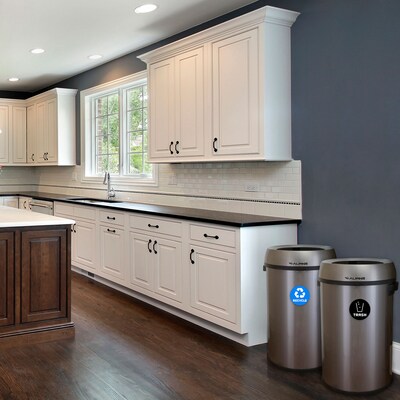 Alpine Industries Stainless Steel Recycling Bin and Trash Can with Open Lid, 34 Gallon, Silver, 2/Pack (ALP470-65L-R-T)