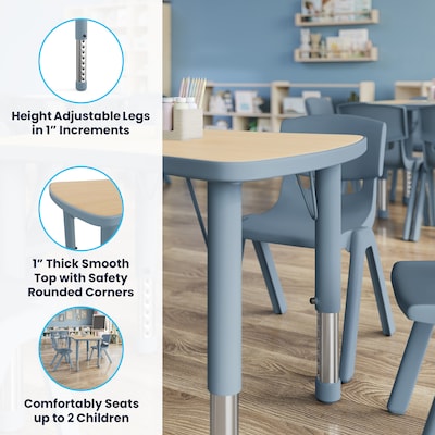 Flash Furniture Wren Rectangular Activity Table, 21.75" x 26.5", Height Adjustable, Natural Woodgrain/Dusty Blue (YU98RECTBDTB)