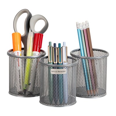 Mind Reader Metal Pen and Accessory Holder Desk Organizer, Silver, 3-Pieces (CLIPMESH3-SIL)