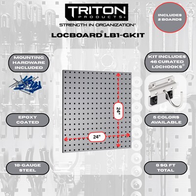 Triton Products LocBoard Pegboards with 46 pc. LocHook Assortment (LB1-GKit)