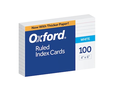 Oxford Lined Index Cards, 4 x 6, White, 100 Cards/Pack (41EE)