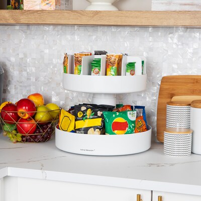 Mind Reader 2-Tier Plastic Lazy Susan Coffee Countertop Organizer, White (SNACKCAR-WHT)