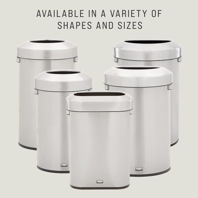 Rubbermaid Refine Stainless Steel Indoor Trash Can with Open Lid, 15 Gallon, Silver (2147581)