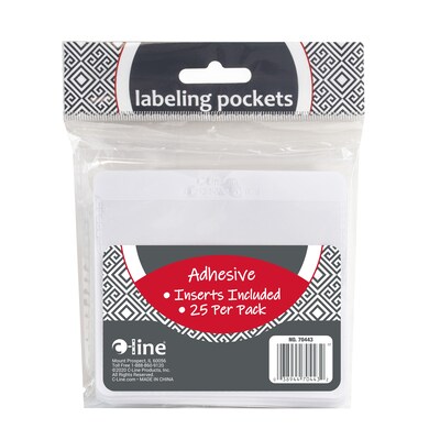 C-Line® Self-Adhesive Clear Labeling Pockets with Inserts, 3.75" x 3", 25 Per Pack, 2 Packs (CLI70443-2)