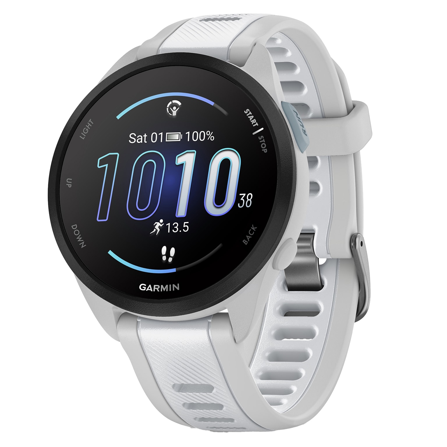 Garmin Forerunner 165 Smartwatch, GPS, 43mm, Mist Gray & Whitestone Silicone Band (010-02863-21)