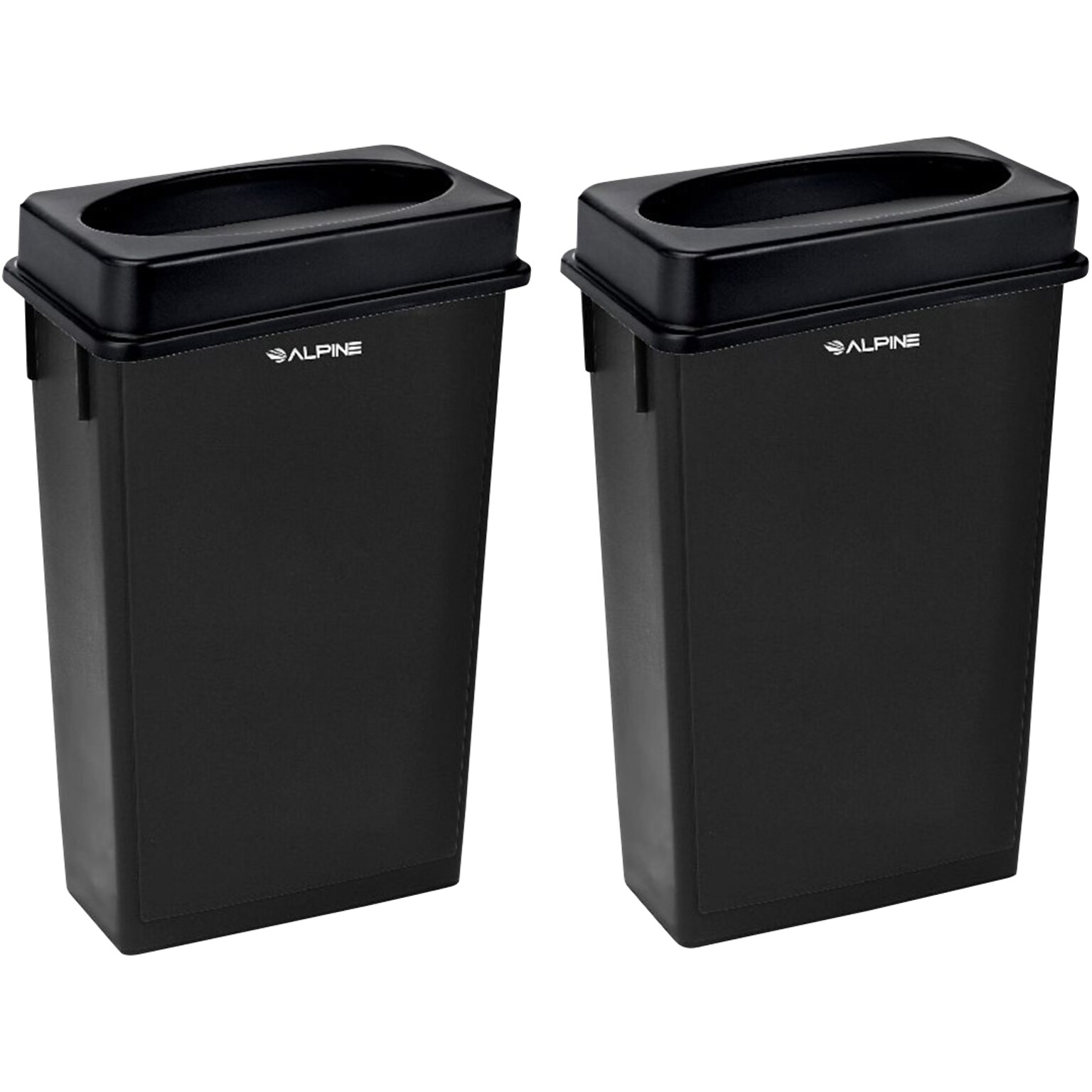 Alpine Industries Plastic Trash Can with Drop-Slot Lid, 23 Gallon, Black, 2/Pack (ALP477-BLK-PKG2-2)