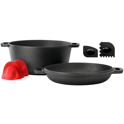 MegaChef Cast Iron 5 Qt. 2-in-1 Dutch Oven, Black (935121252M)