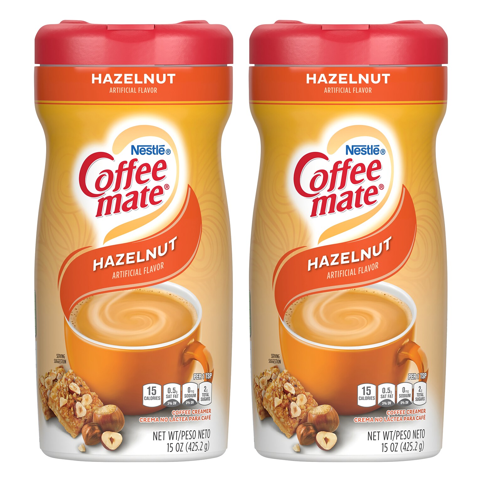 Two Each Coffee mate Hazelnut Powdered Creamer, 15 Oz. (NES12345)