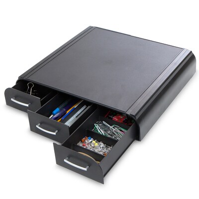 Mind Reader Anchor Collection Monitor Stand 3 Draws for Storage, Up to 22" Monitor, Black, 2/Pack (2MONSTA3D-BLK)
