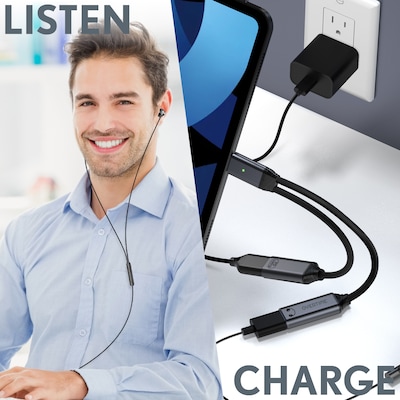 Delton 15EC Wired Earbuds & 2-in-1 USB-C Splitter Adapter Bundle, Black (DWH15ECKT1)